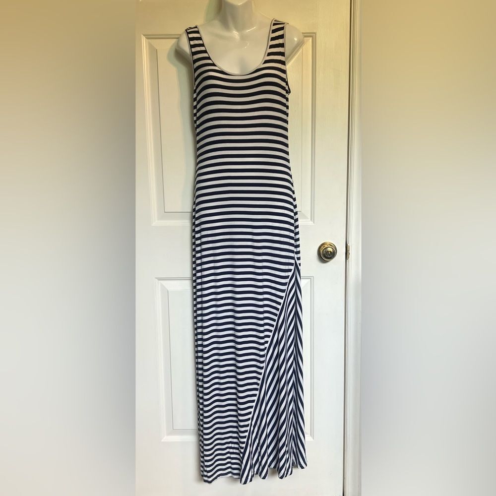 Calvin Klein Navy and White Striped Maxi Dress Sz 4